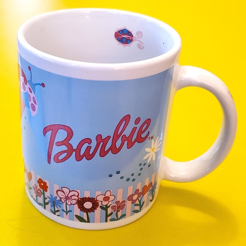 Barbie Garden Ceramic Coffee Mug 🐞 Blue, Lady Bug, Daisy, Flower Seed Packs